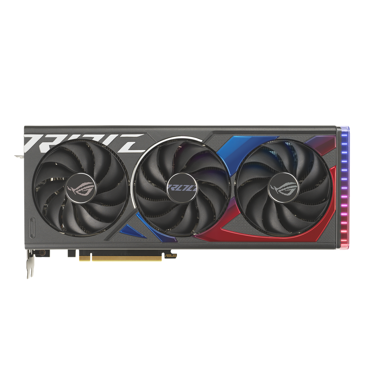 ROG Strix GeForce RTX 4060 Ti graphics card, front side ROG Strix Ge Force RTX graphics card front side