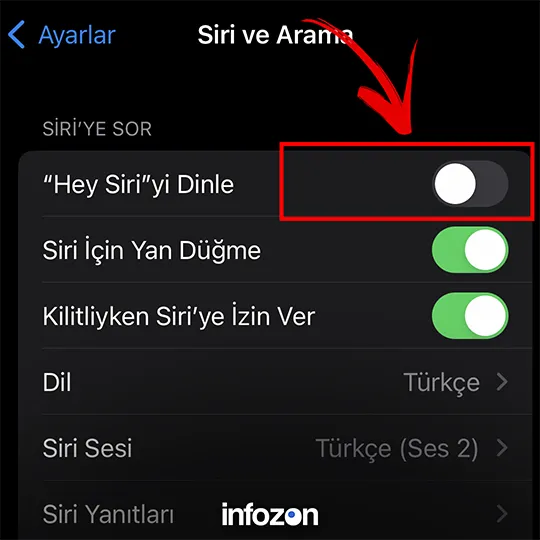 Ekrana gelen bildirimde "Siri'yi Kapat" a tıklayın
