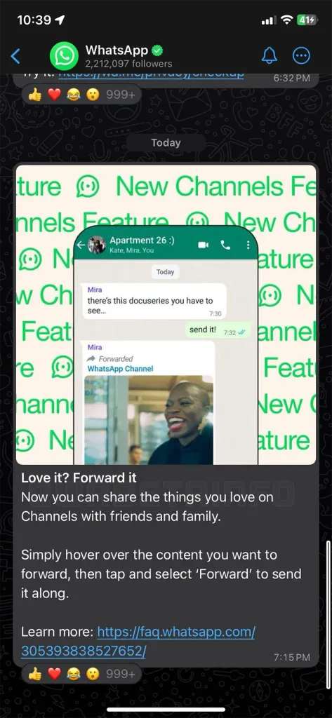 FORWARD MESSAGES FEATURE CHANNEL IOS