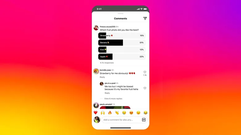 Dünyanın en fazla kullanıcısına sahip olan Instagram yorumlara anket özelliği getiriyor.