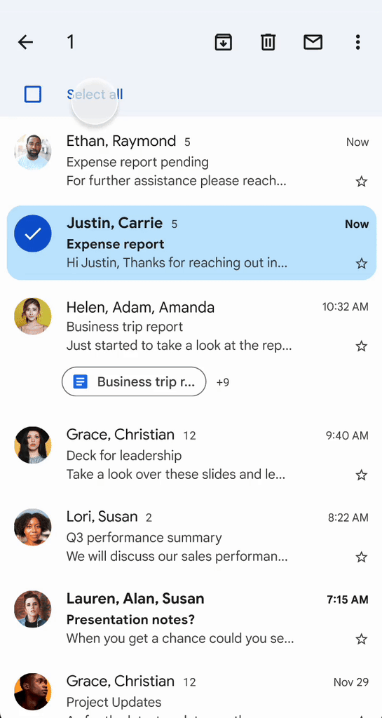 Bulk select Gmail Android and i OS devices