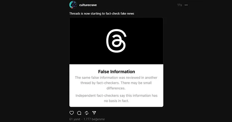 Threads, Yalan Haber Uyarılarını Kullanıma Sundu