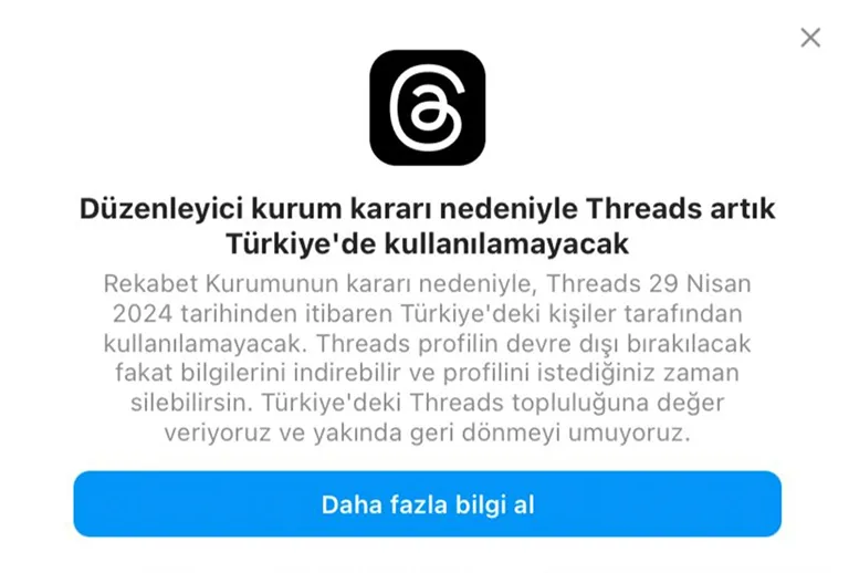 Threads, 29 Nisan 2024'ten İtibaren Türkiye'de Kullanılamayacak