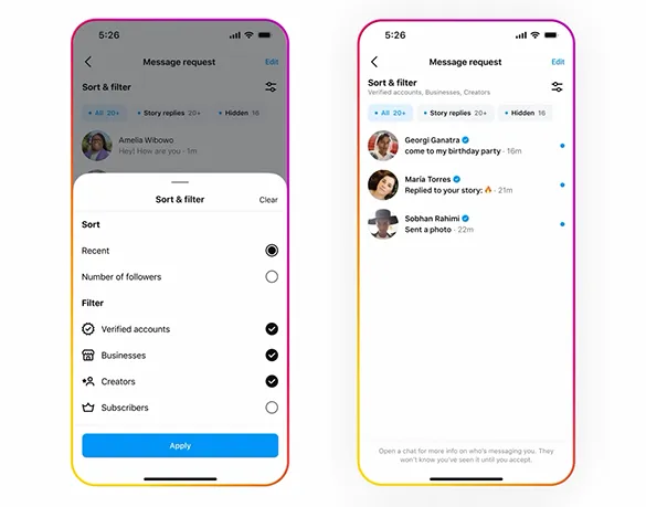 Instagram, İçerik Üreticileri İçin Yeni DM Filtreleme Seçenekleri Sunuyor