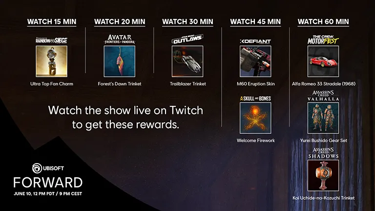 Ubisoft Forward Canlı Yayınında Kazanabileceğiniz Twitch Drops’lar! Ubisoft Forward Canlı Yayınında Kazanabileceğiniz Twitch Drops’lar!